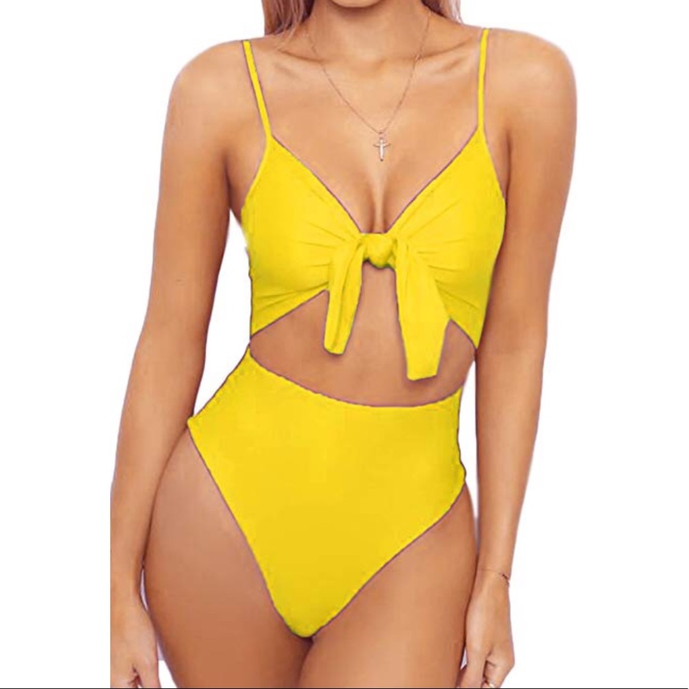 BRAND NEW! Yellow Highwaist Swimsuit w/Tie Front